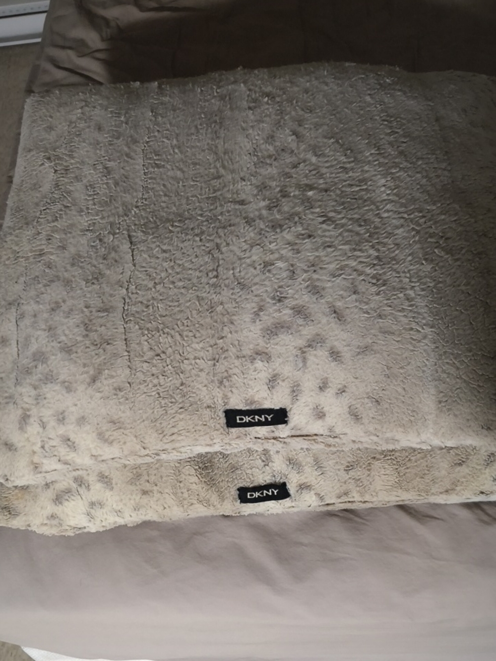 DKNY Cream Faux Fur Decorative Pillow Pair